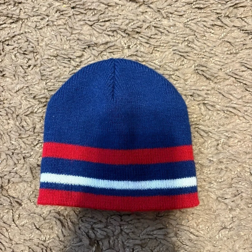 Kids Striped Blue and Red Beanie Hat Knit